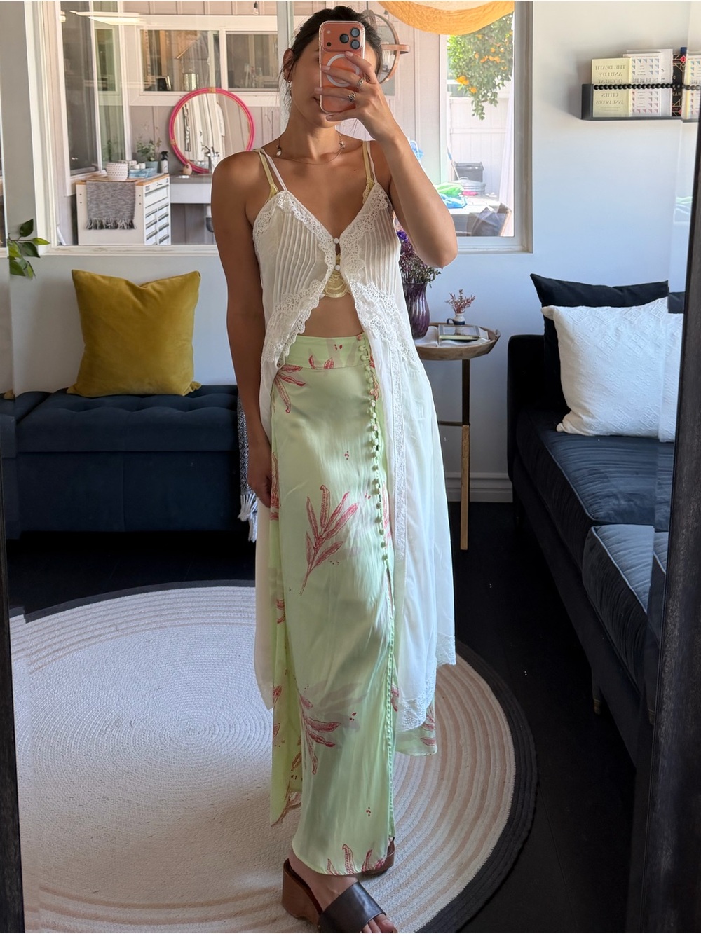 Free People Pastel Green Floral Skirt (Size 2)